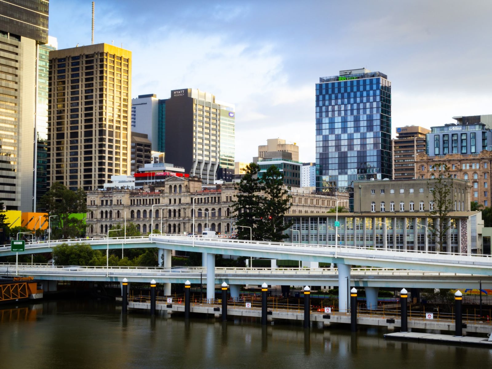 The modern architectural entrance of the office building in Brisbane